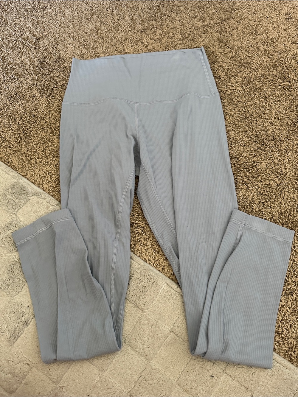 High-Waist Ribbed Leggings - Light Blue